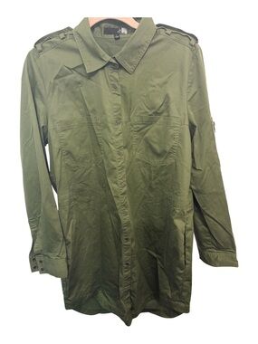 Olive Green Longline Button-Up Shirt - Women's